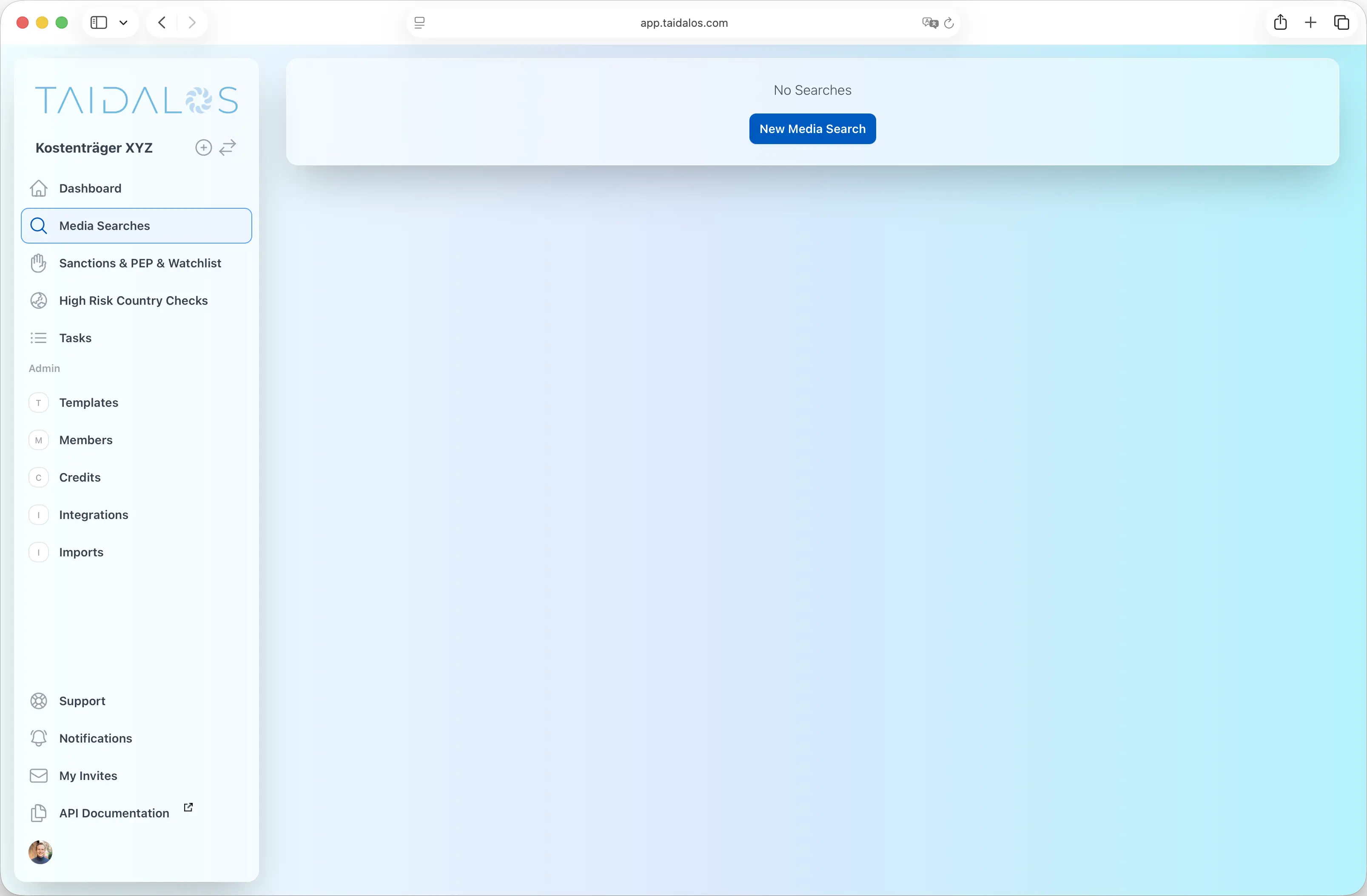 Screenshot des New-Search-Buttons
